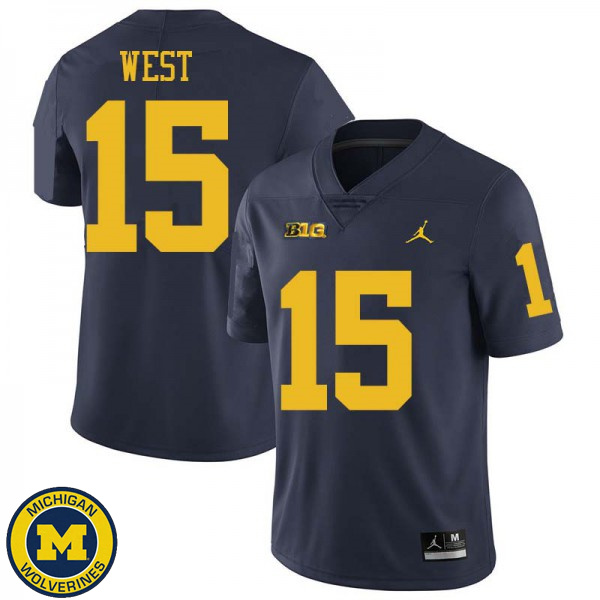 Men's Michigan Wolverines #15 Jacob West Navy Jordan Brand Replica Jersey